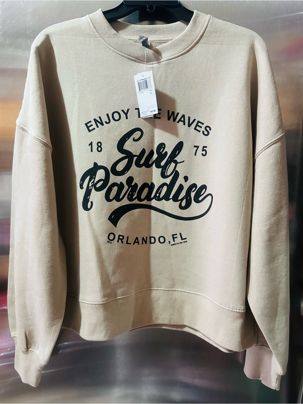 Beige 'Surf Paradise' Graphic Crewneck Sweatshirt